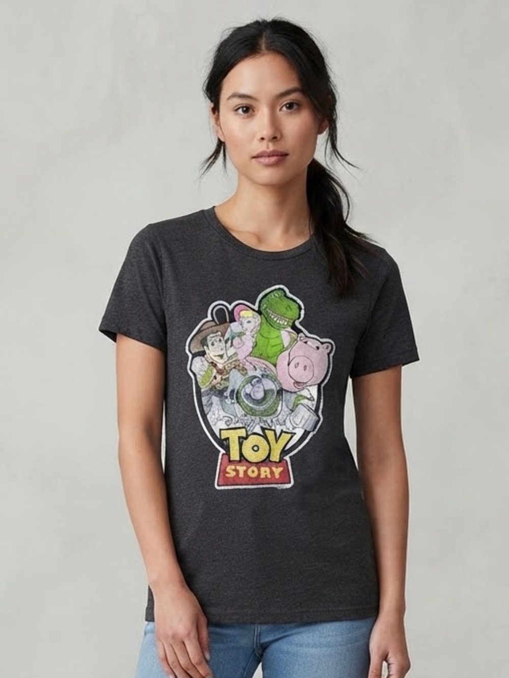 DISNEY Pixar Toy Story Graphic Tee S 18” p2p Heather Charcoal NWOT